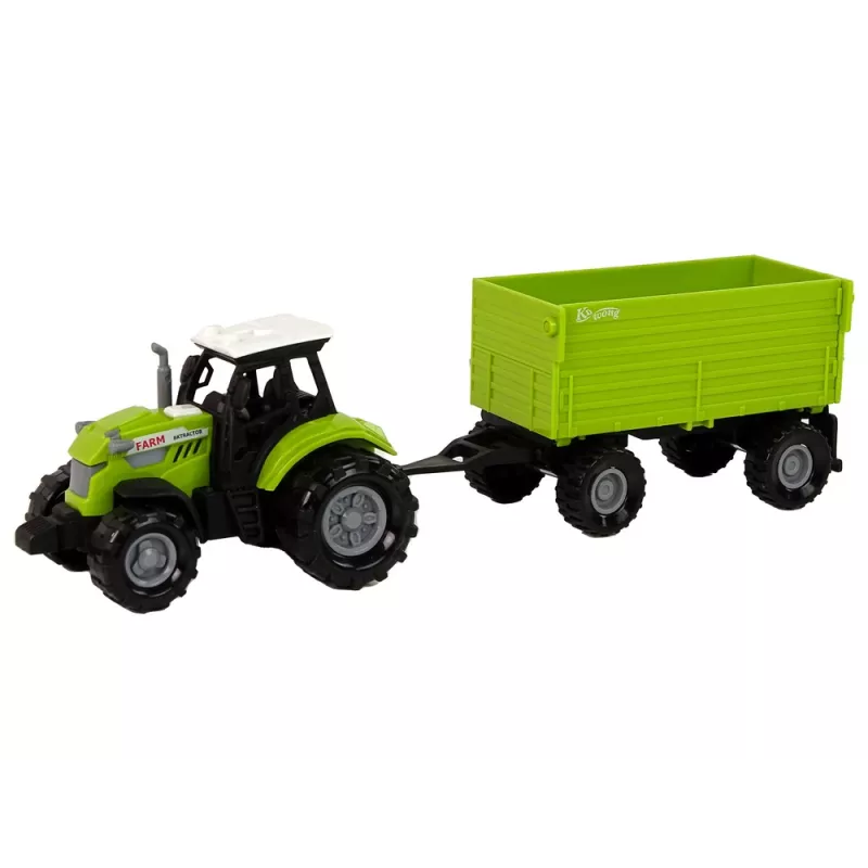 LEAN TOYS Ūkio traktorius su priekaba, šviesomis ir garsais, žalias