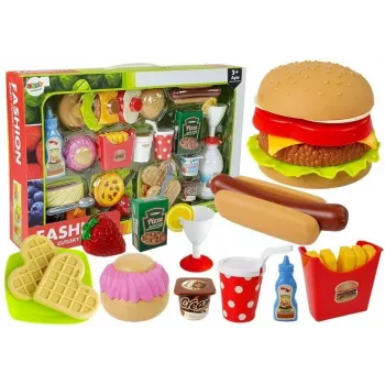 LEAN TOYS Fast Food mėsainio rinkinys | 12 dalių žaidimų maisto rinkinys vaikams