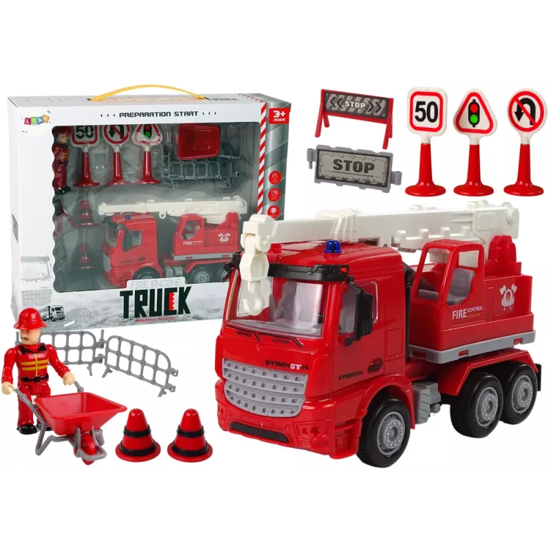 LEAN TOYS Fire Brigade Set Crane Road Signs Firefighter