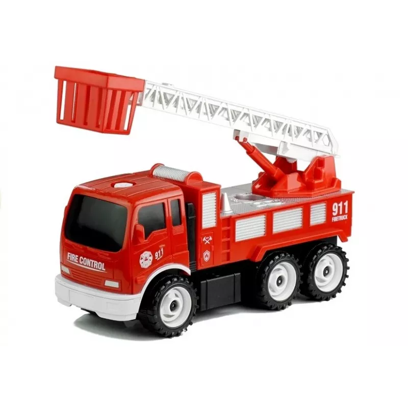 LEAN TOYS Gaisrinis automobilis su atsukimo čiuožykla ir įrankiais