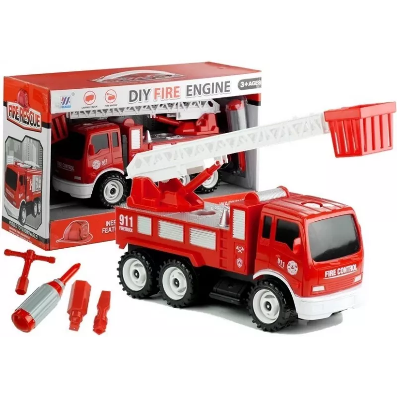 LEAN TOYS Gaisrinis automobilis su atsukimo čiuožykla ir įrankiais