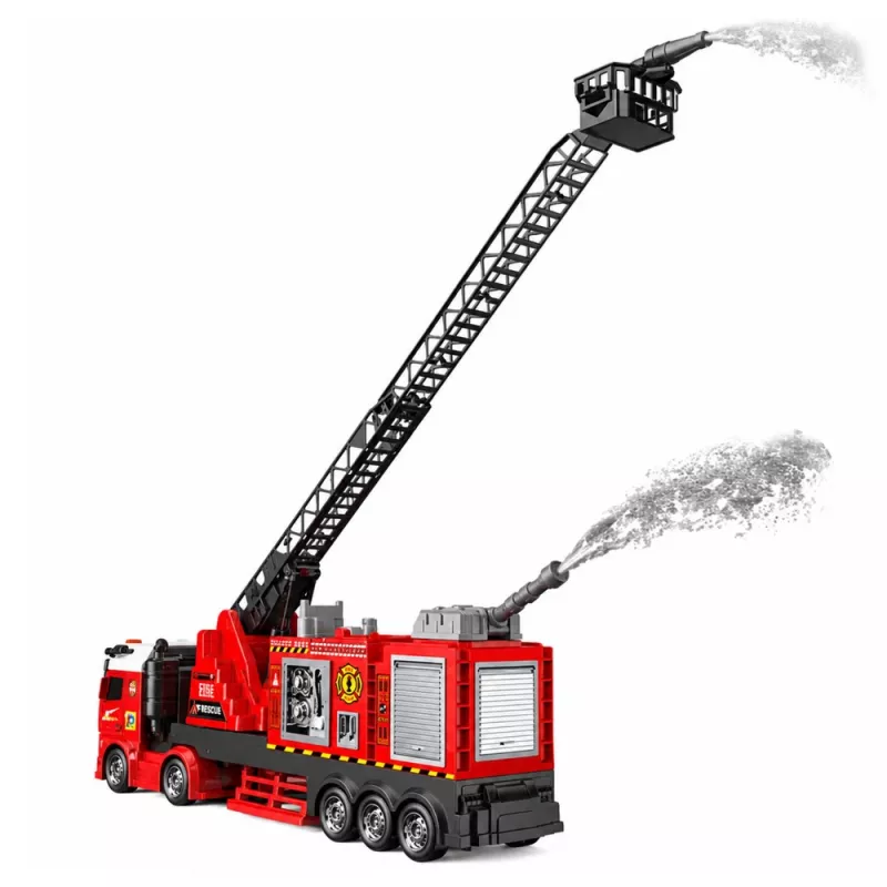 LEAN TOYS gaisrinis automobilis su ištraukiamu keltuvu iki 69 cm, šviesomis, garsais ir vandens patranka