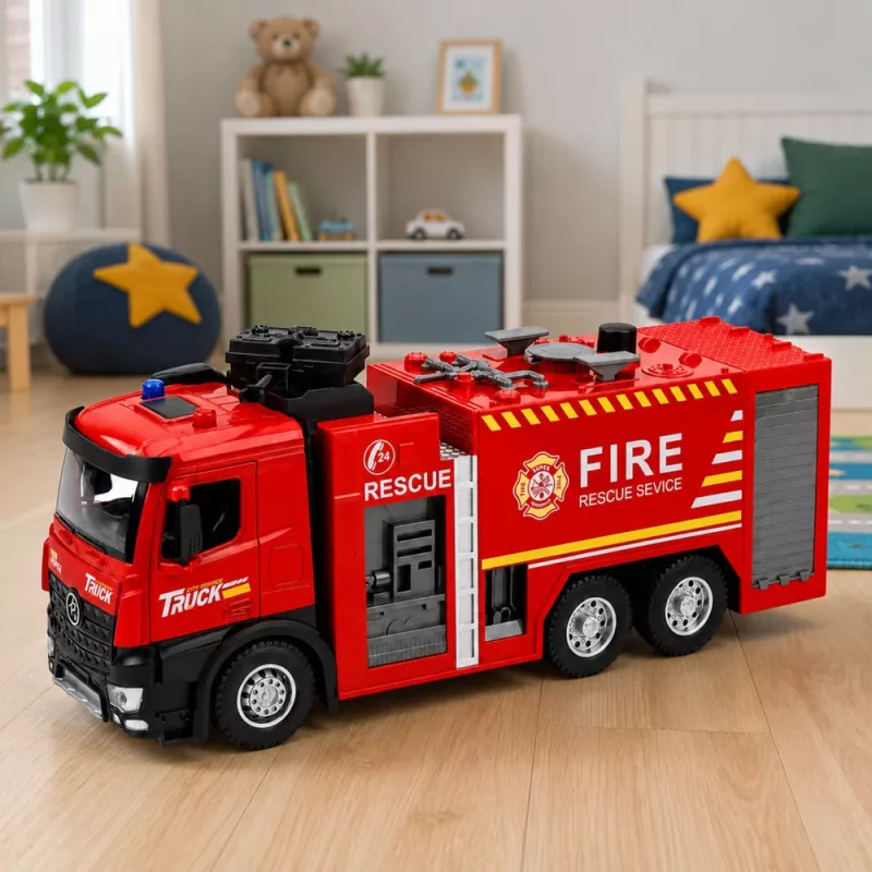 LEAN TOYS gaisrinis automobilis su vandens funkcija, metaline kabina, šviesomis, garsais 1:12