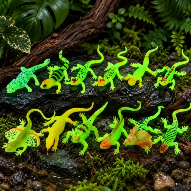 LEAN TOYS Fluorescent Green Glow-in-the-Dark Lizard Rubber Figurine 15cm