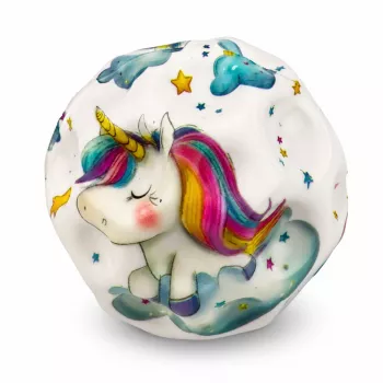 LEAN TOYS Putų kamuoliukas su įdubomis šokinėjimui, antistresinis, vienaragis, 7 cm