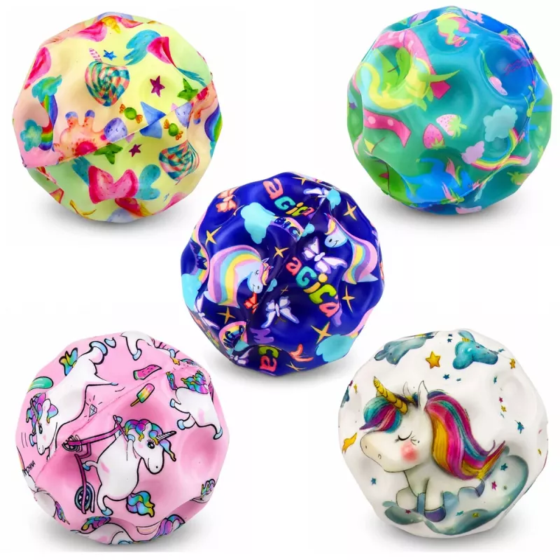 LEAN TOYS Putų kamuoliukas su įdubomis šokinėjimui, antistresinis, vienaragis, 7 cm