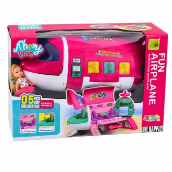 LEAN TOYS Sulankstomas 2-in-1 lėlių keleivinis lėktuvas rožinis – transformuojamas lėlių namelis 30 cm lėlėms