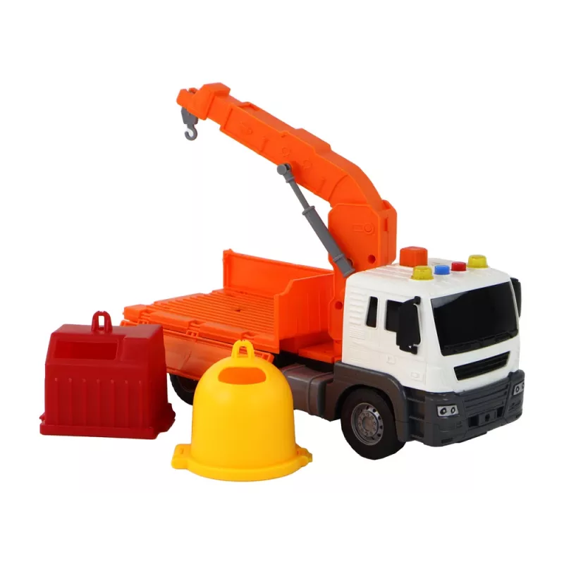 LEAN TOYS Šiukšliavežis su Kranu Friction Drive Oranžinis 1:16