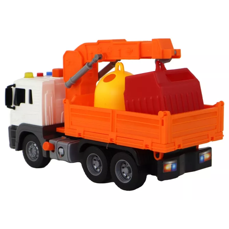 LEAN TOYS Šiukšliavežis su Kranu Friction Drive Oranžinis 1:16