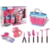 LEAN TOYS Sodo rinkinys su krepšiu, įrankiais, pirštinėmis, grėbliais, rožinis vienaragis