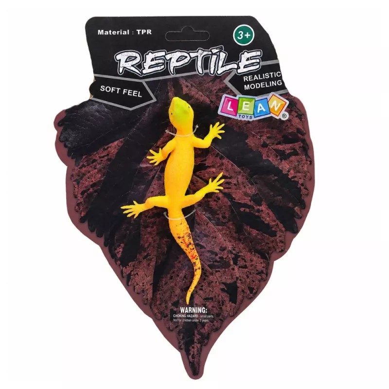 LEAN TOYS Golden Gecko Rubber Figurine Stretchable Realistic Reptile 15.5 cm