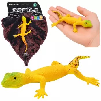 LEAN TOYS Golden Gecko Rubber Figurine Stretchable Realistic Reptile 15.5 cm