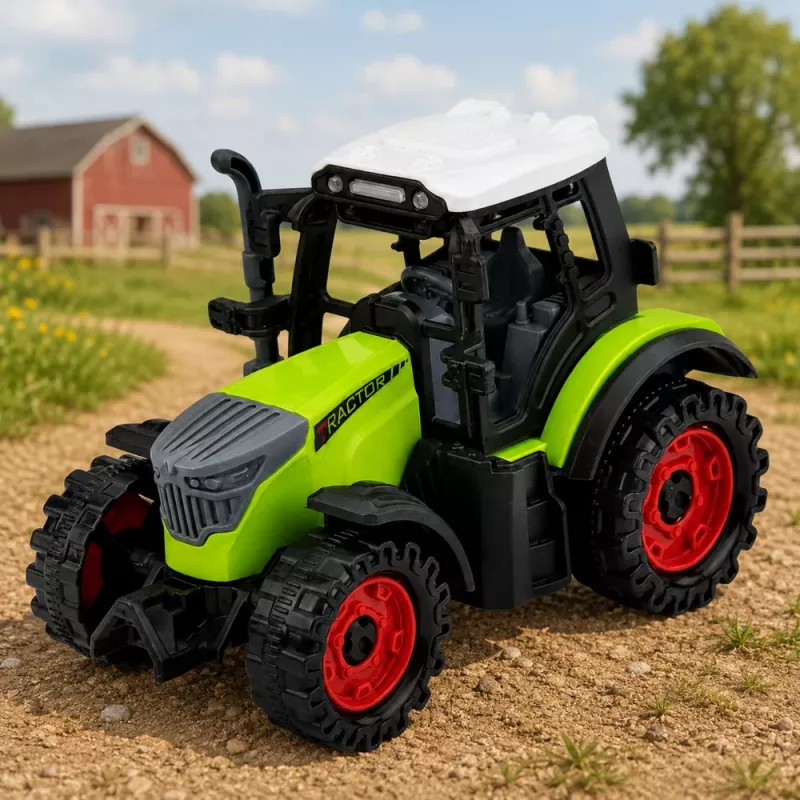 LEAN TOYS Žalias 15 cm ūkio traktorius su frikciniu varikliu