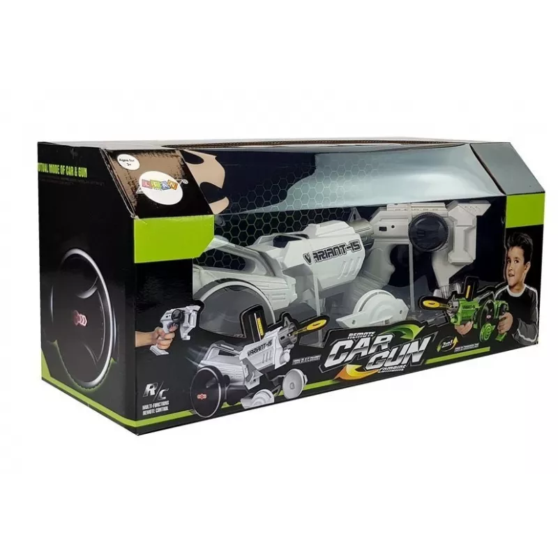 LEAN TOYS Gun Launcher Car 2 in 1 Remotely Operated Foam Discs White