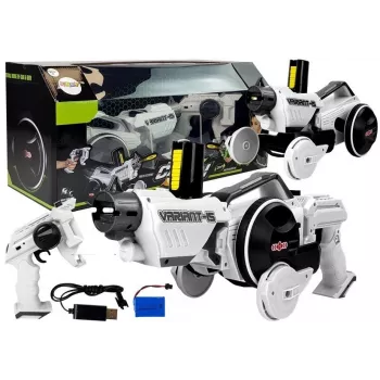 LEAN TOYS Gun Launcher Car 2 in 1 Remotely Operated Foam Discs White