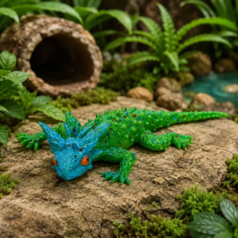 LEAN TOYS Horned Lizard Rubber Figure Stretchable Realistic 20 cm