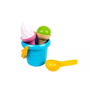 LEAN TOYS ledų smėlio rinkinys mėlynas kibirėlis su šaukšteliu 5736