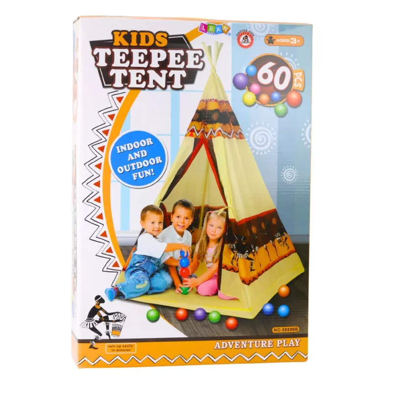 LEAN TOYS Indian Tipi palapinės pagrindas vaikams + 60 kamuoliukų 155 cm