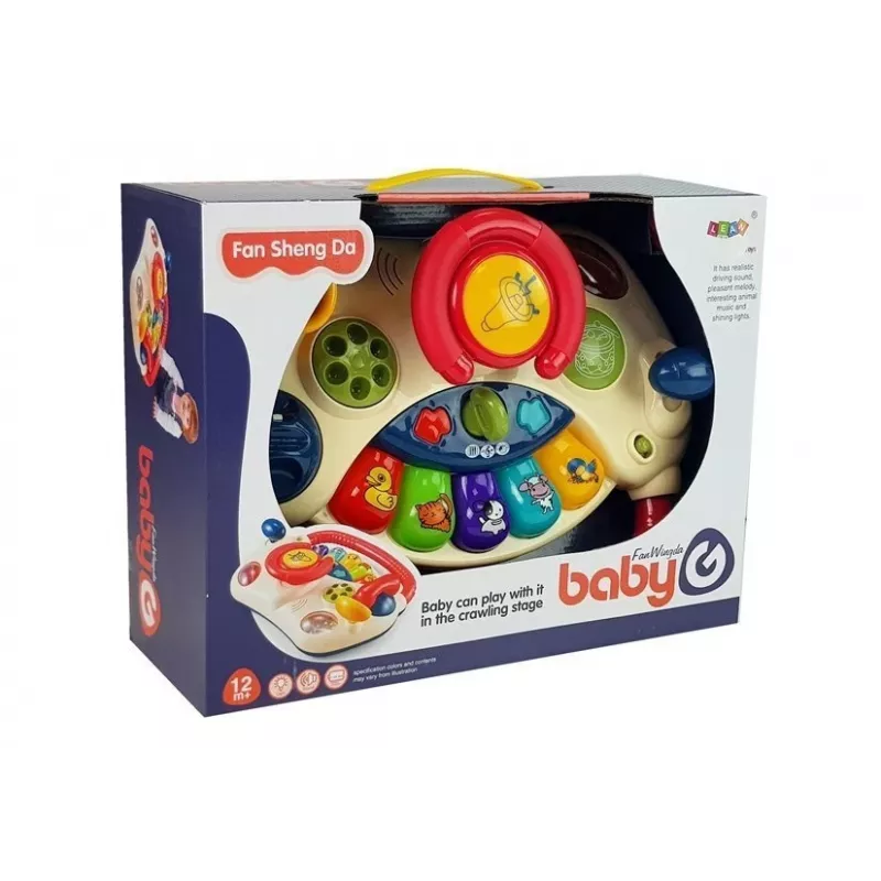 LEAN TOYS Interaktyvus kūdikio vairas su pianinu ir gyvūnų garsų telefonu