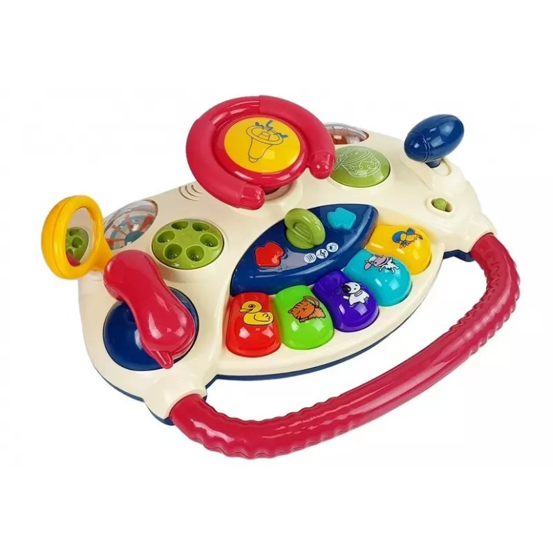 LEAN TOYS Interaktyvus kūdikio vairas su pianinu ir gyvūnų garsų telefonu