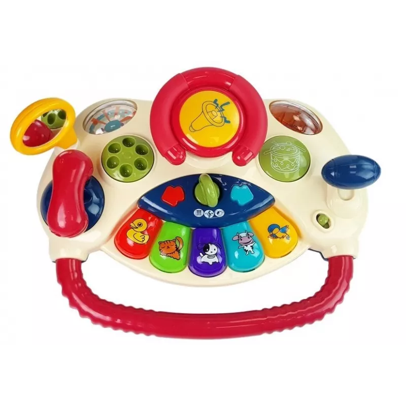 LEAN TOYS Interaktyvus kūdikio vairas su pianinu ir gyvūnų garsų telefonu