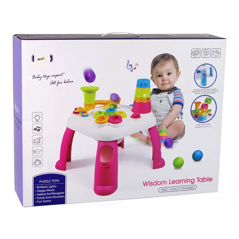 LEAN TOYS Interaktyvus edukacinis stalas su kamuoliukų rūšiavimu ir čiuožykla, rožinis