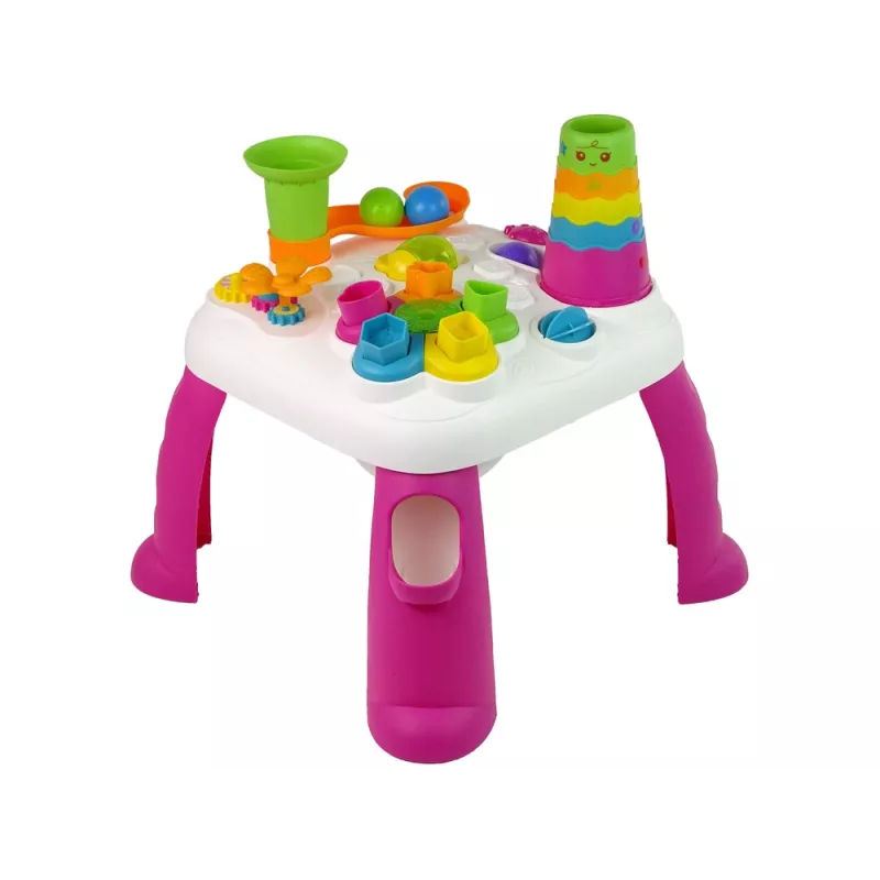LEAN TOYS Interaktyvus edukacinis stalas su kamuoliukų rūšiavimu ir čiuožykla, rožinis