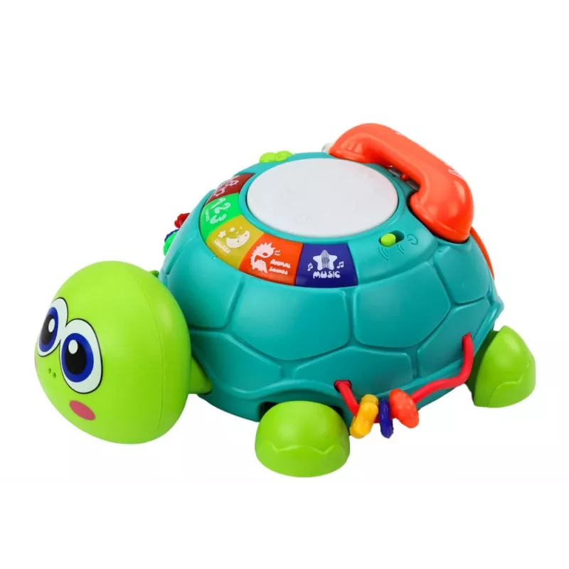 LEAN TOYS Interaktyvus edukacinis vėžlio telefonas 6in1 Šviesos Garsai Žalias
