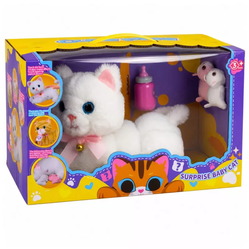 LEAN TOYS Interaktyvus kačiukas su buteliuku ir garsais, melodijomis bei įrašymo funkcija, baltas