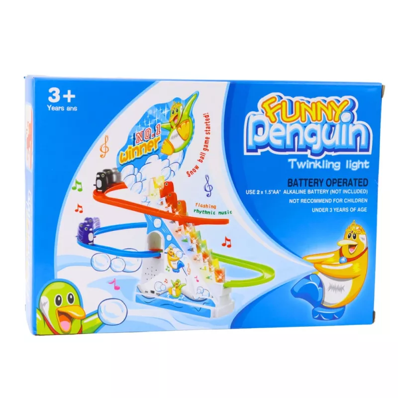 LEAN TOYS Interaktyvūs pingvinai ant eskalatoriaus rinkinys vaikams