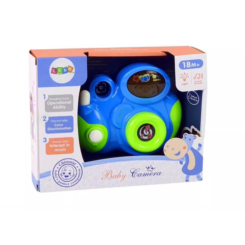 LEAN TOYS Interaktyvus fotoaparatas kūdikiams su šviesos ir garso melodijomis, mėlyna spalva