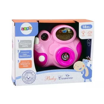 LEAN TOYS Interaktyvus fotoaparatas kūdikiams su šviesos ir garso melodijomis, spalva rožinė