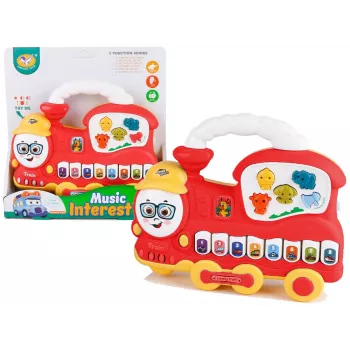 LEAN TOYS Interaktyvus pianinas garvežys su gyvūnų garsais, transporto garsais ir melodijomis, raudonas