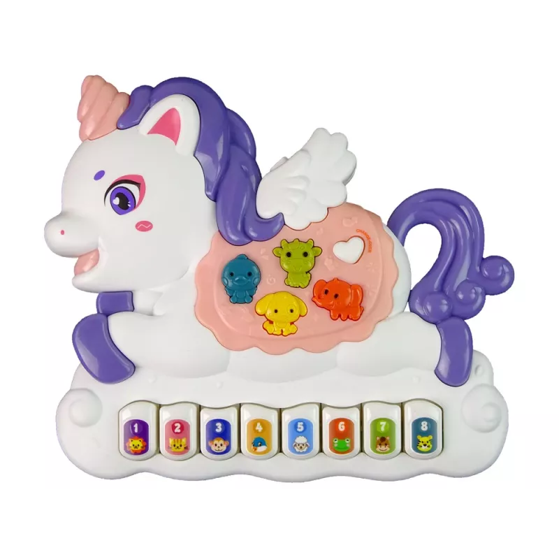 LEAN TOYS Interaktyvus pianinas Vienaragis su gyvūnų garsais ir melodijomis, baltas