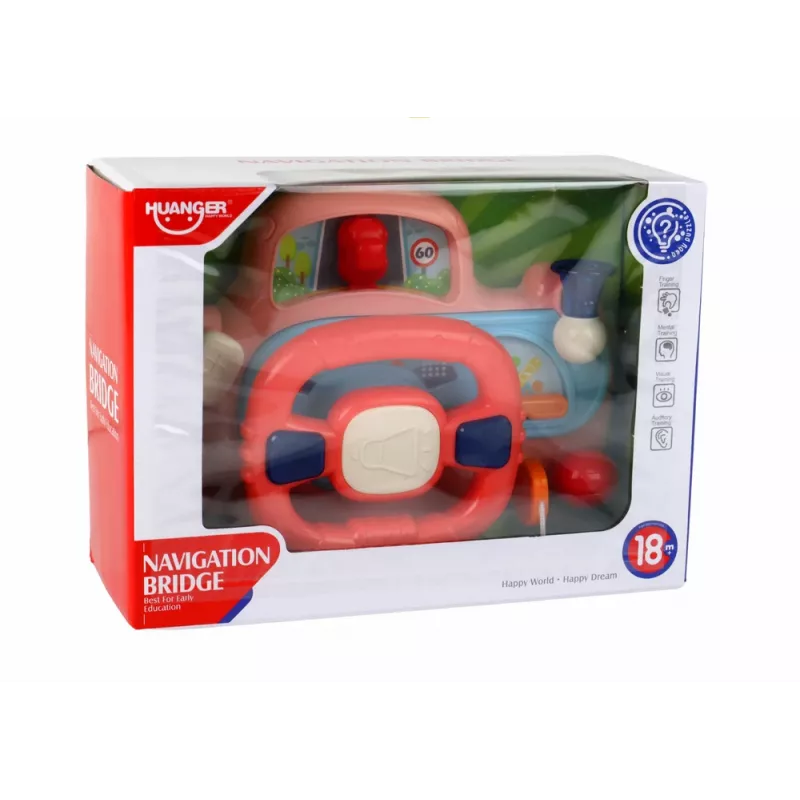 LEAN TOYS Interaktyvus rožinis vairo simuliatorius su vairavimo funkcijomis