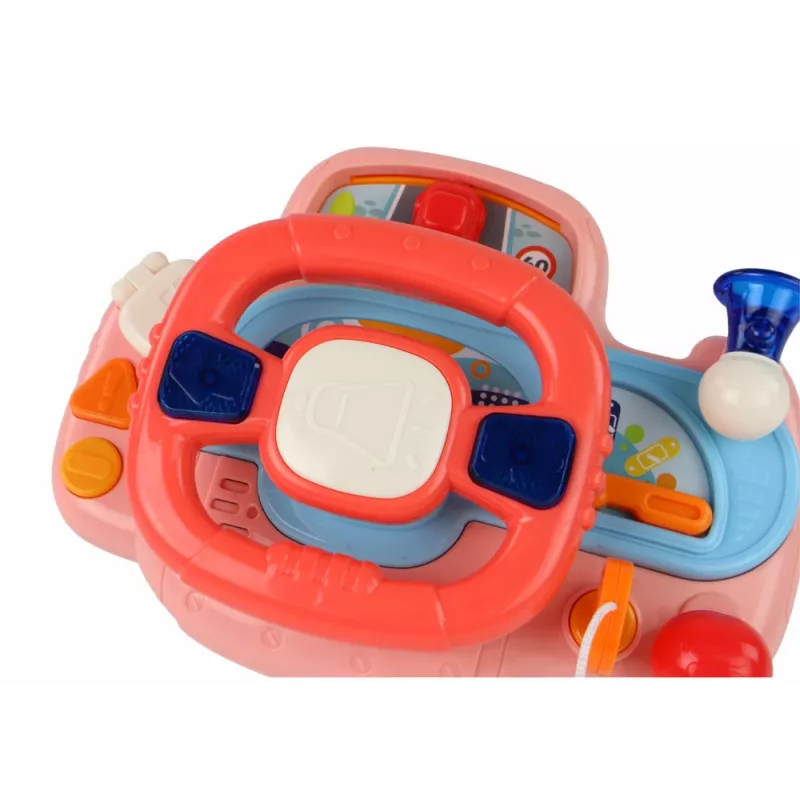 LEAN TOYS Interaktyvus rožinis vairo simuliatorius su vairavimo funkcijomis