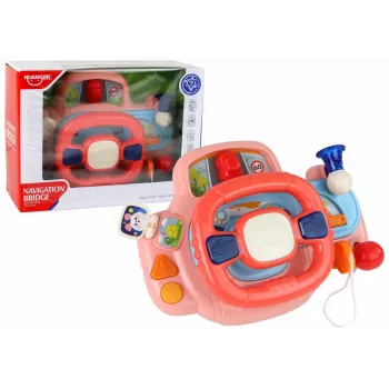 LEAN TOYS Interaktyvus rožinis vairo simuliatorius su vairavimo funkcijomis