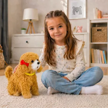 LEAN TOYS Interaktyvus pliušinis šuo su minkštu kailiu, veislė – pudelis