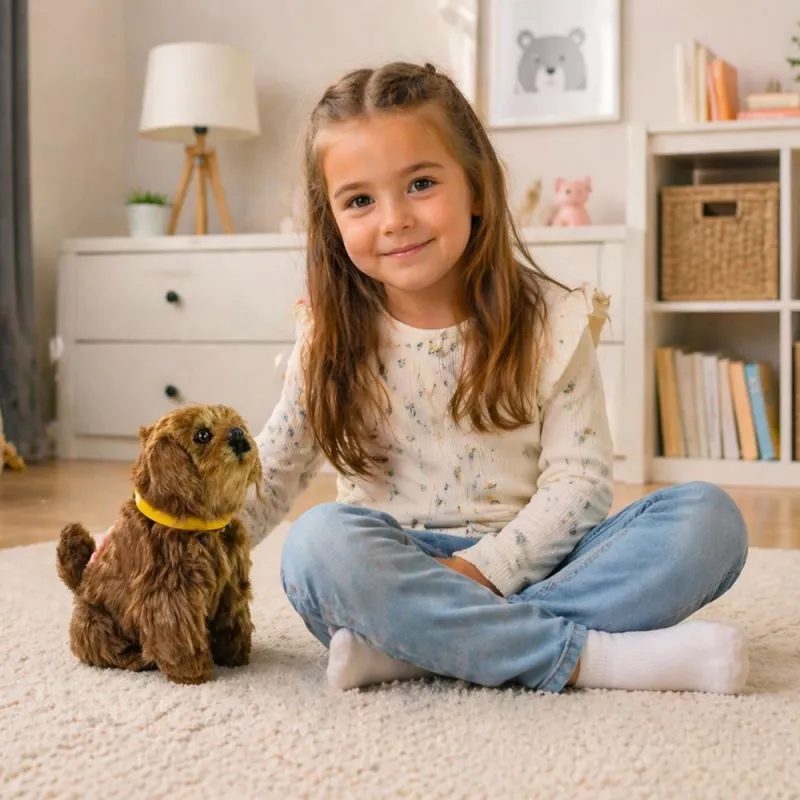 LEAN TOYS Interaktyvus minkštas šuo su švelniu kailiu – paglostykite jo galvą ir išmokite funkcijų