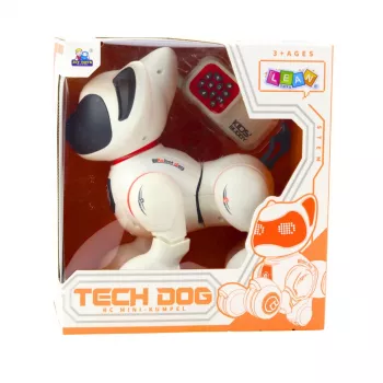 LEAN TOYS Interaktyvus robotas šuo su nuotolinio valdymo pultu, šviesos ir garso efektai, baltas ir oranžinis