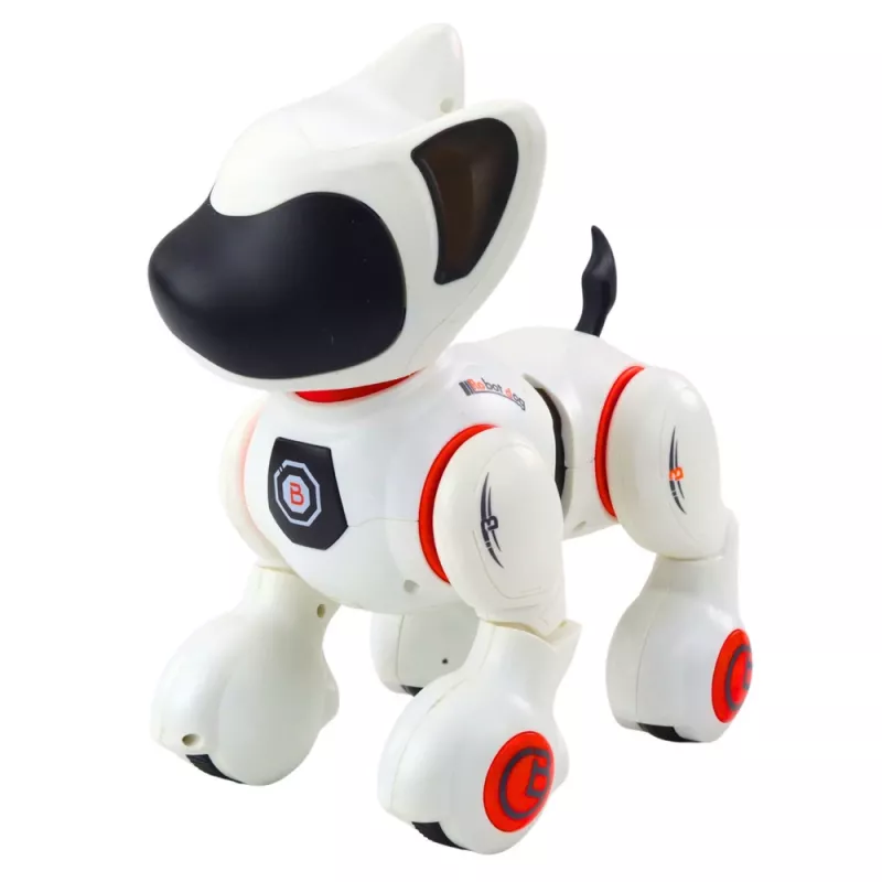 LEAN TOYS Interaktyvus robotas šuo su nuotolinio valdymo pultu, šviesos ir garso efektai, baltas ir oranžinis