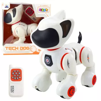 LEAN TOYS Interaktyvus robotas šuo su nuotolinio valdymo pultu, šviesos ir garso efektai, baltas ir oranžinis