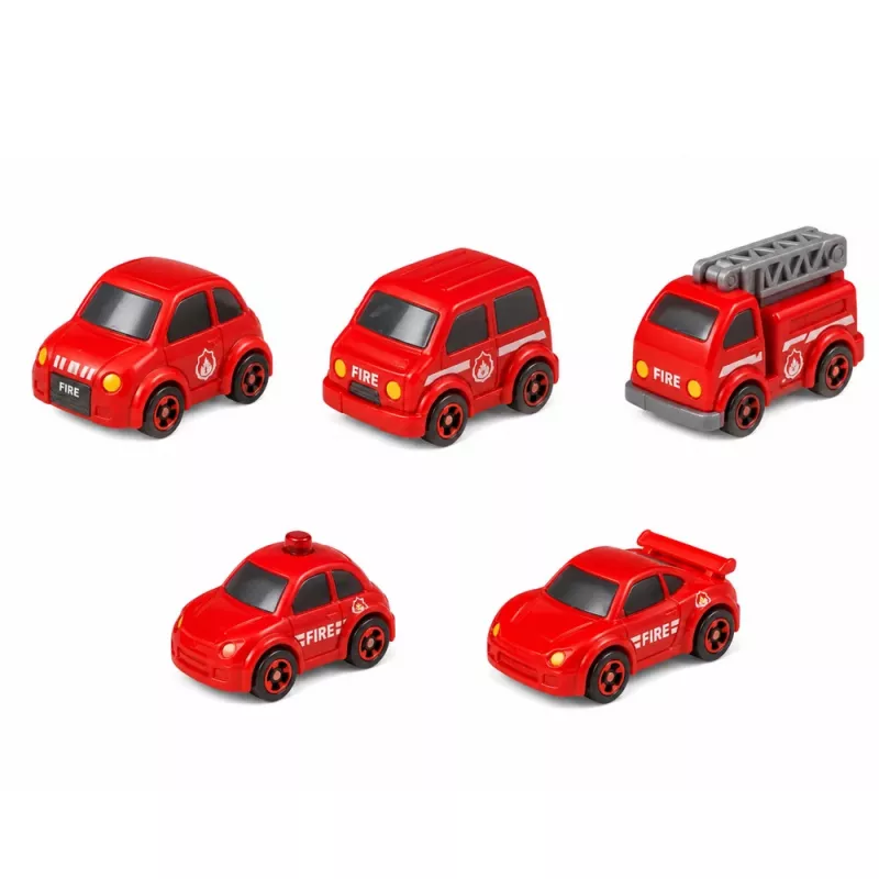 LEAN TOYS Interaktyvus žaidimų komplektas su automobilių stovėjimo aikštele, plovykla ir servisu – Priešgaisrinės tarnybos tema su 8 automobiliais
