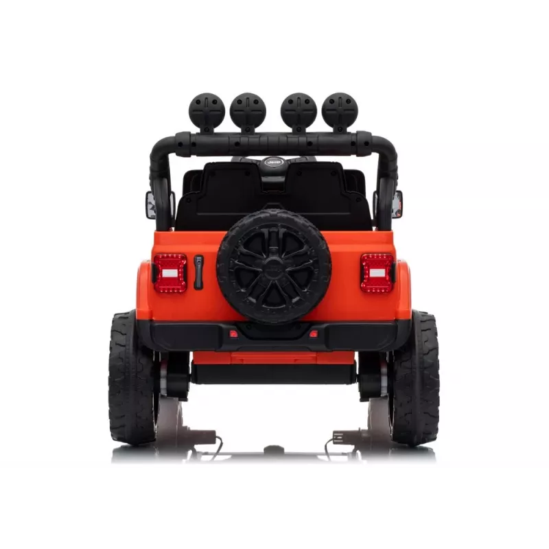 LEAN TOYS Jeep Rubicon DK-JWR558 24V oranžinis akumuliatorinis vaikiškas automobilis su tėvų nuotolinio valdymo pulteliu