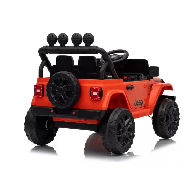 LEAN TOYS Jeep Rubicon DK-JWR558 24V oranžinis akumuliatorinis vaikiškas automobilis su tėvų nuotolinio valdymo pulteliu