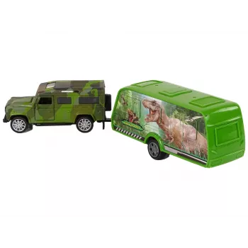 LEAN TOYS Jeep automobilio rinkinys su tempiamu dinozaurų priekaba