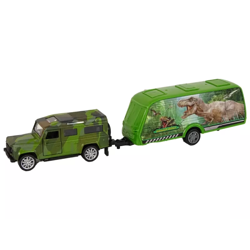 LEAN TOYS Jeep automobilio rinkinys su tempiamu dinozaurų priekaba