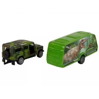 LEAN TOYS Jeep automobilio rinkinys su tempiamu dinozaurų priekaba
