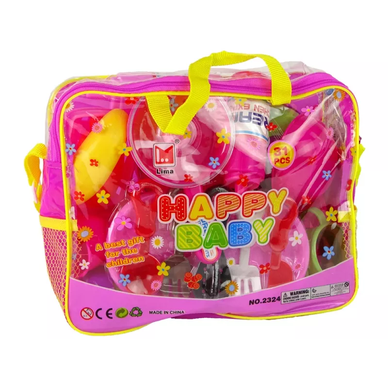 LEAN TOYS Virtuvės rinkinys 31 elementas Maišas Lėkštės Indai Vaikams