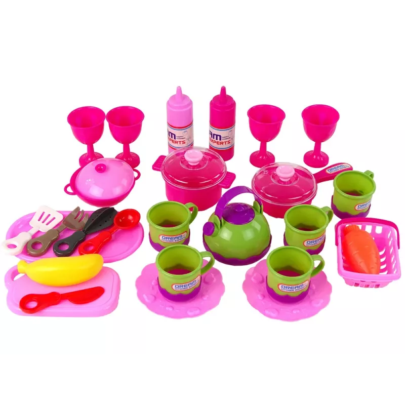 LEAN TOYS Virtuvės rinkinys 31 elementas Maišas Lėkštės Indai Vaikams
